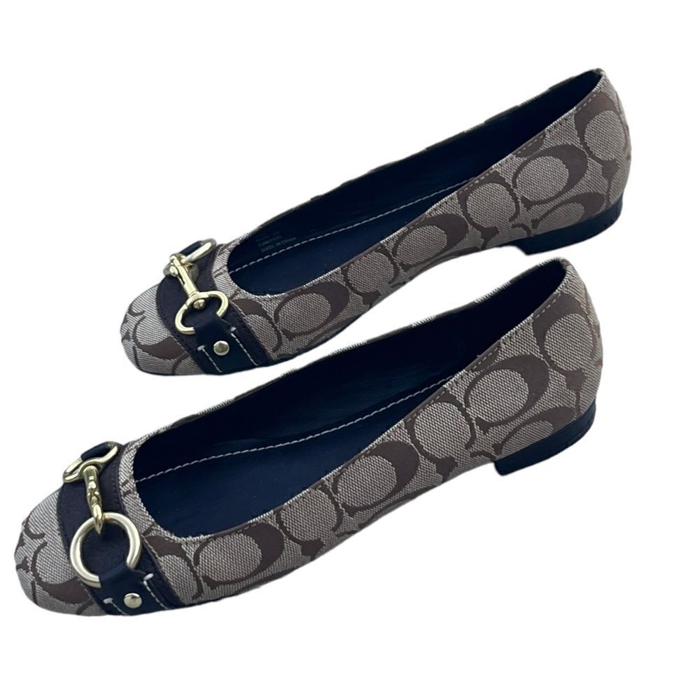 Brown Coach Logo Round Toe Ballet Flat w/Gold Fittings Like New Size 6B - Picture 7 of 12
